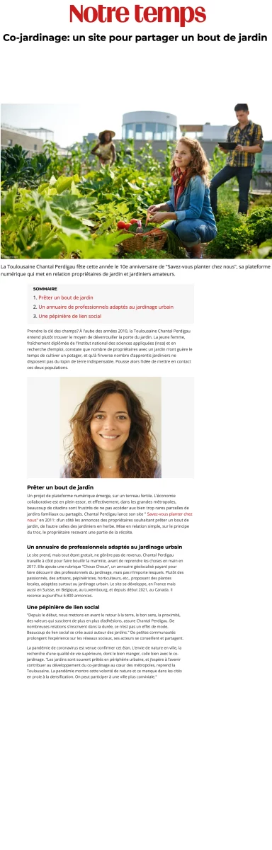 Savez-vous Planter Chez Nous présenté sur le magasine Notre Temps