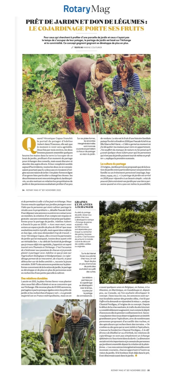 Rotary Mag, article sur Savez-vous Planter Chez Nous
