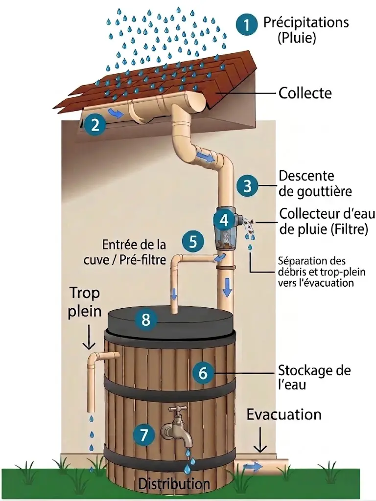 Fonctionnement r&eacute;cup&eacute;ration d'eau de pluie